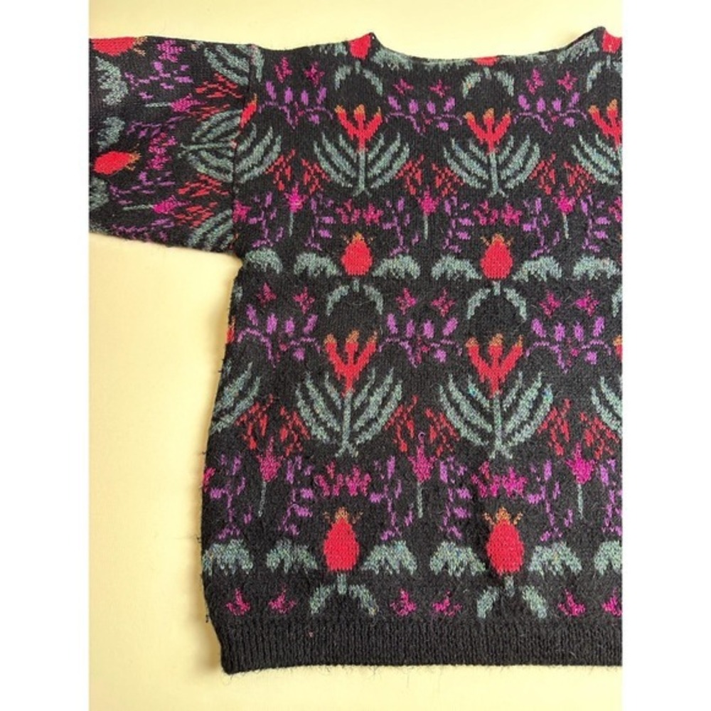 Vintage 80s Pullover Sweater Size Medium Thistle Bateau Neck Design‎ Zone Winter - Picture 5 of 10